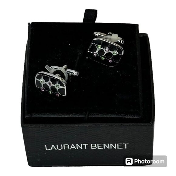 Laurant Bennet Other - Laurant Bennet Black, Silver, and Multicolor Gems Cufflinks